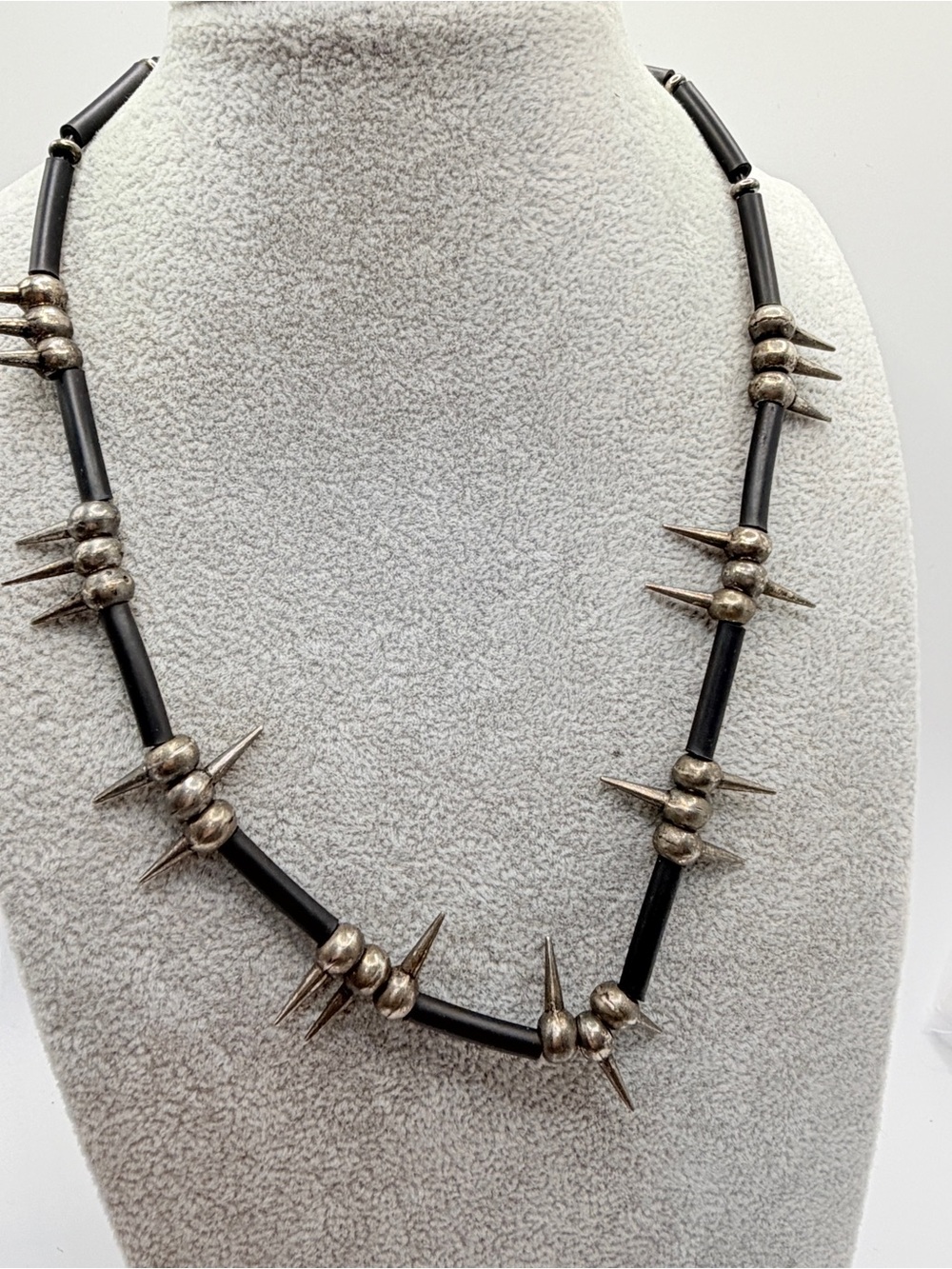 Black and‎ Silver Spike Bead Necklace for Women